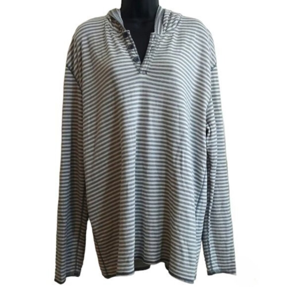 Men's Marc Ecko Stripe White Gray Long Sleeve Hooded Shirt Size 2XL GUC #7927